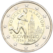 Монета 2 евро 2024 года Словакия «100 лет Кошицкому марафону» (аверс)