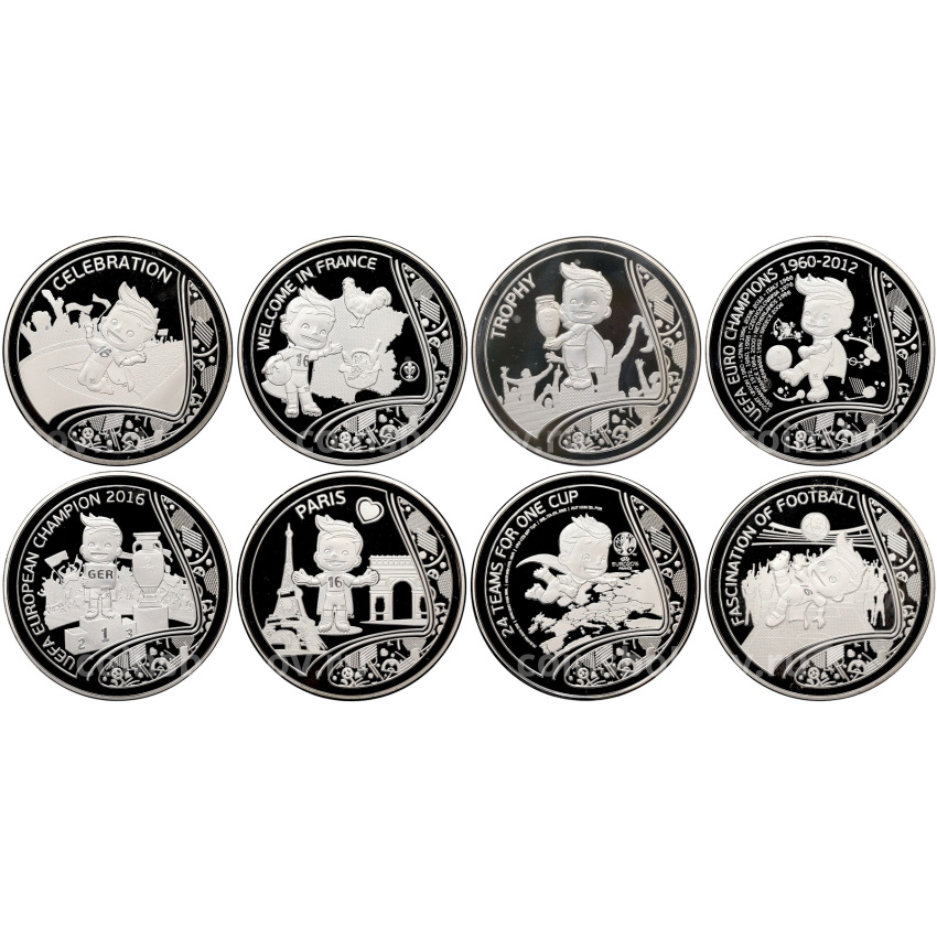 Набор из 8 медалей 2016 года Франция «Чемпионат Европы по футболу UEFA EURO 2016»