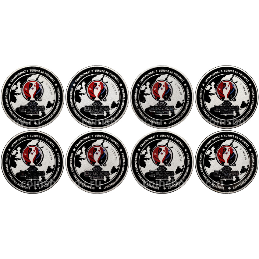 Набор из 8 медалей 2016 года Франция «Чемпионат Европы по футболу UEFA EURO 2016» (вид 2)