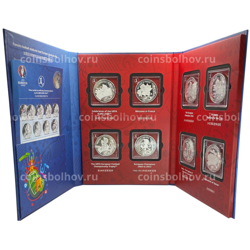 Набор из 8 медалей 2016 года Франция «Чемпионат Европы по футболу UEFA EURO 2016» (вид 3)