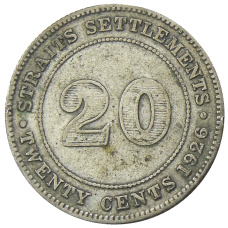 Монета 20 центов 1926 года Стрейтс Сетлментс (аверс)