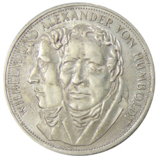 Монета 5 марок 1967 года F Германия «200 лет со дня рождения Вильгельма и Александра фон Гумбольдтов» (аверс)