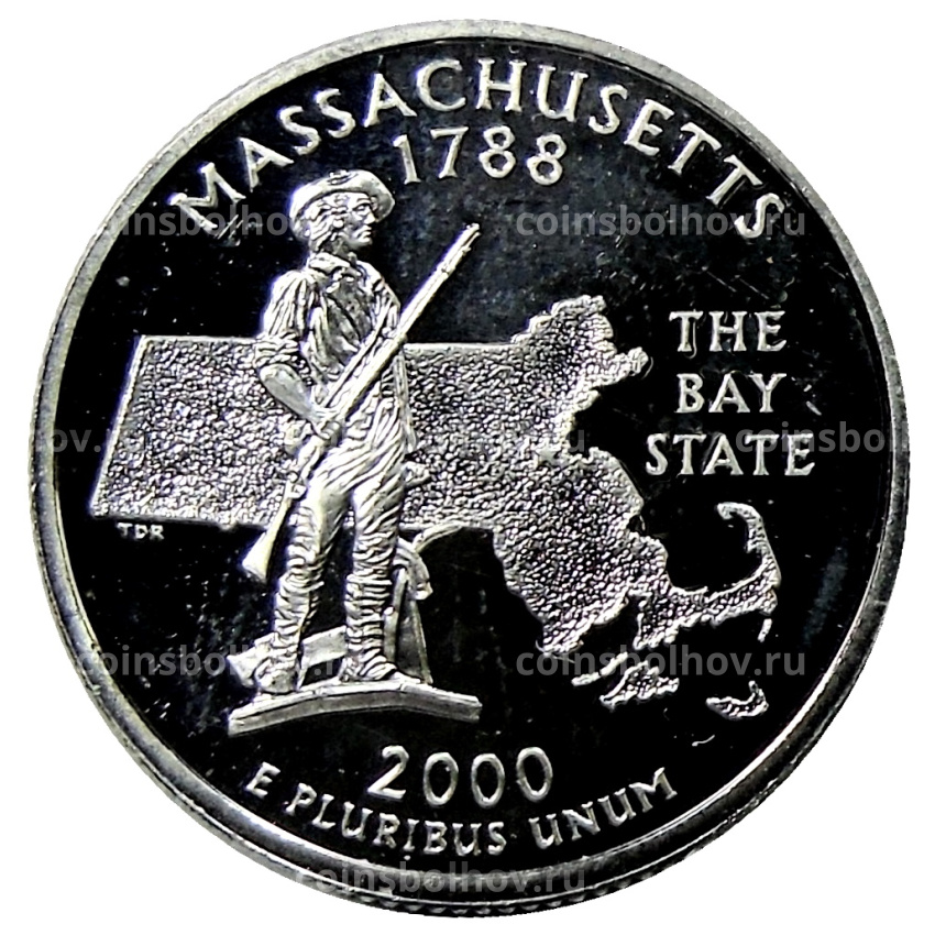 Монета 1/4 доллара (25 центов) 2000 года S США Штаты и территории — Массачусетс