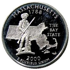 Монета 1/4 доллара (25 центов) 2000 года S США Штаты и территории — Массачусетс (аверс)