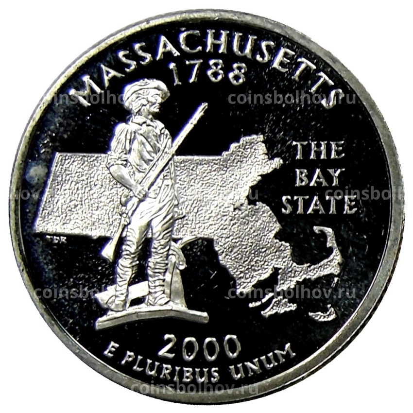 Монета 1/4 доллара (25 центов) 2000 года S США Штаты и территории — Массачусетс