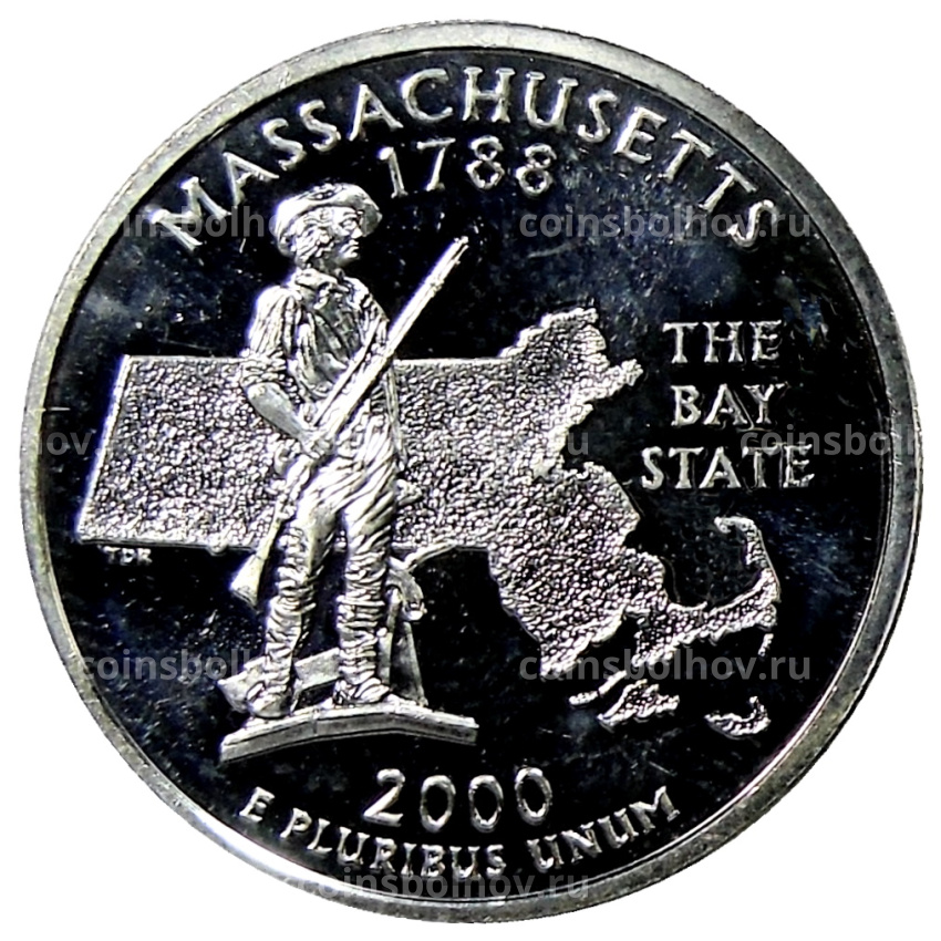 Монета 1/4 доллара (25 центов) 2000 года S США Штаты и территории — Массачусетс