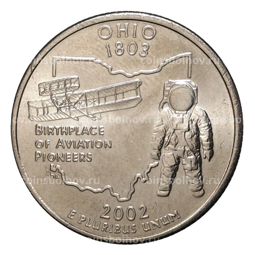 Монета 25 центов (1/4 доллара) 2002 года Р США Штаты и территории — Огайо