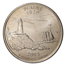 Монета 25 центов (1/4 доллара) 2003 года Р США Штаты и территории — Мэн (аверс)