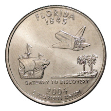 Монета 25 центов (1/4 доллара) 2004 года Р США Штаты и территории — Флорида (аверс)