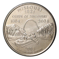 Монета 25 центов (1/4 доллара) 2003 года Р США Штаты и территории — Миссури (аверс)