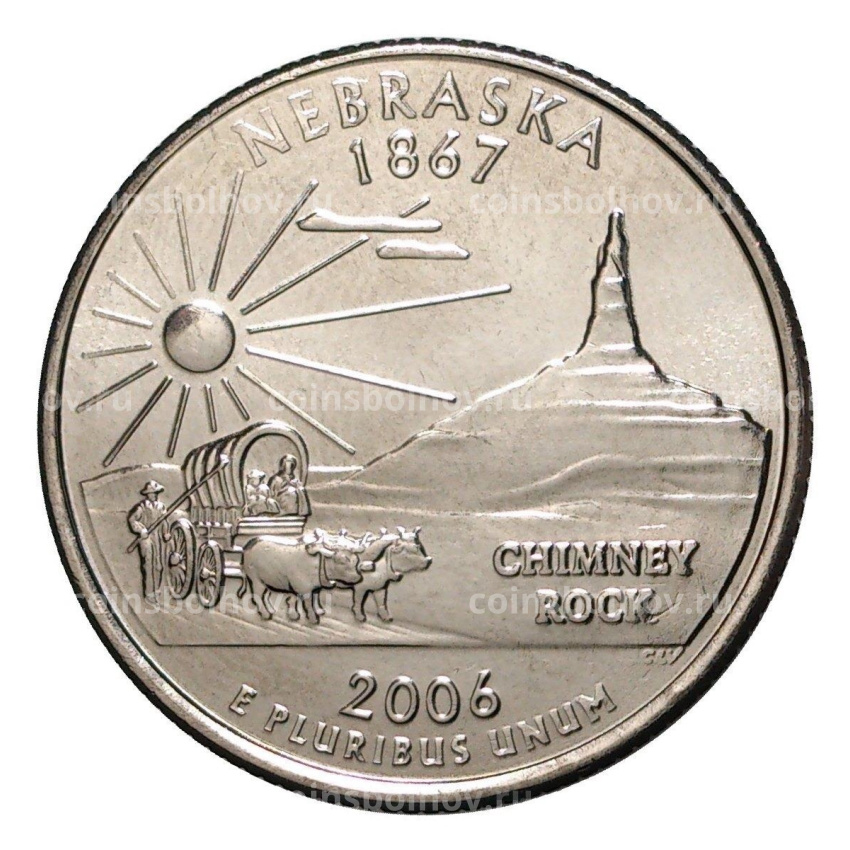 Монета 25 центов (1/4 доллара) 2006 года P США Штаты и территории — Небраска
