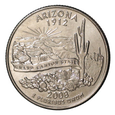 Монета 25 центов (1/4 доллара) 2008 года Р США Штаты и территории — Аризона (аверс)