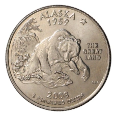 Монета 25 центов (1/4 доллара) 2008 года Р США Штаты и территории — Аляска (аверс)