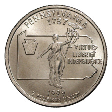 Монета 25 центов (1/4 доллара) 1999 года D США Штаты и территории — Пенсильвания (аверс)