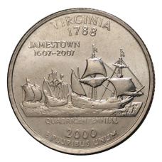 Монета 25 центов (1/4 доллара) 2000 года D США Штаты и территории — Вирджиния (аверс)