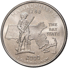 Монета 25 центов (1/4 доллара) 2000 года D США Штаты и территории — Массачусетс (аверс)