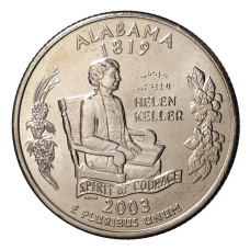 Монета 25 центов (1/4 доллара) 2003 года D США Штаты и территории — Алабама (аверс)