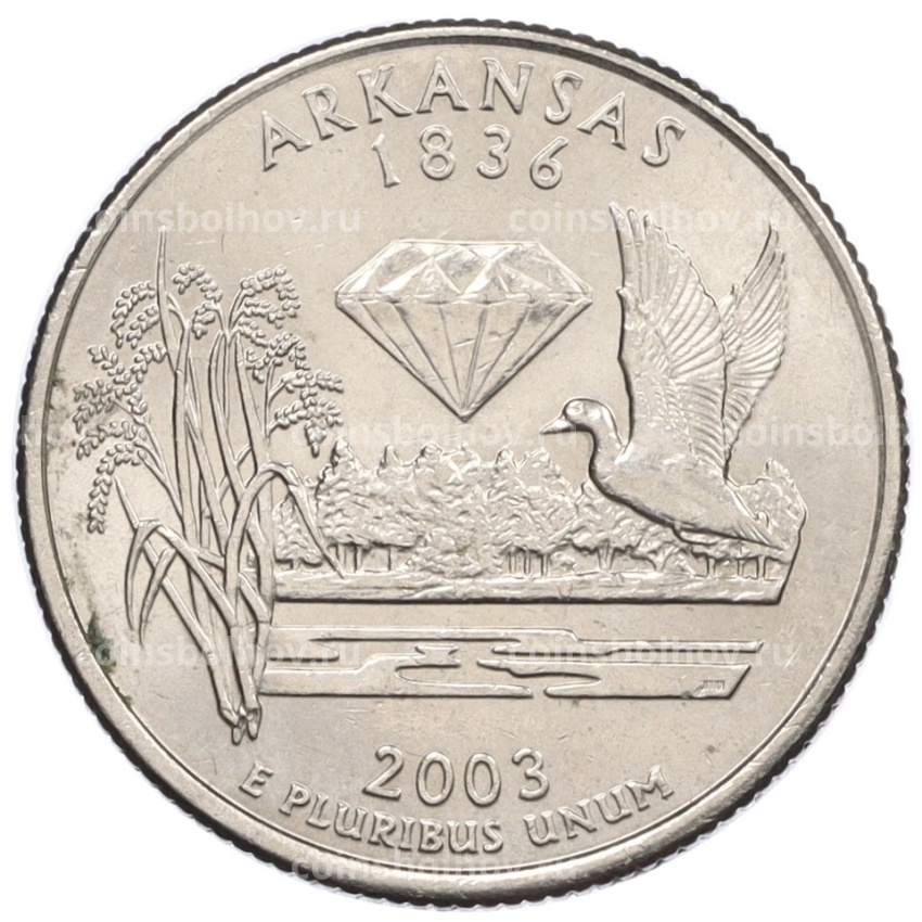Монета 25 центов (1/4 доллара) 2003 года D США Штаты и территории — Арканзас
