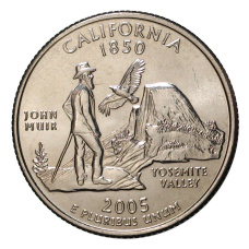 Монета 25 центов (1/4 доллара) 2005 года D США Штаты и территории — Калифорния (аверс)