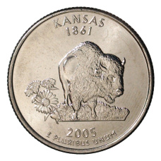 Монета 25 центов (1/4 доллара) 2005 года D США Штаты и территории — Канзас (аверс)