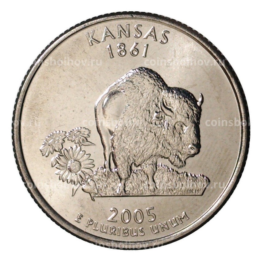 Монета 25 центов (1/4 доллара) 2005 года D США Штаты и территории — Канзас