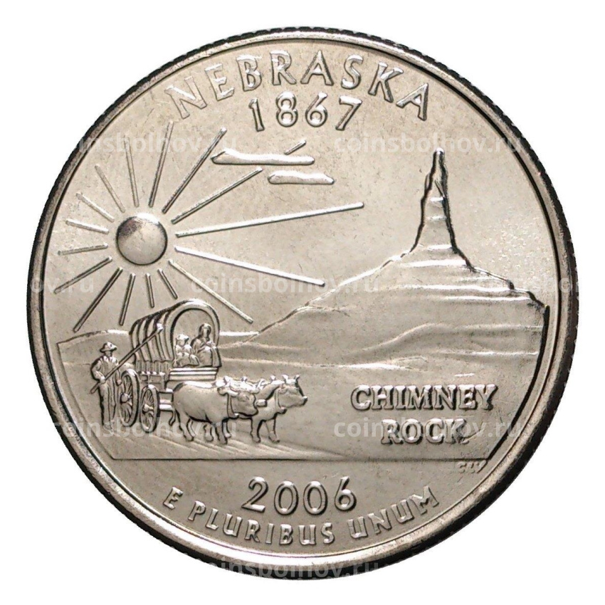 Монета 25 центов (1/4 доллара) 2006 года D США Штаты и территории — Небраска