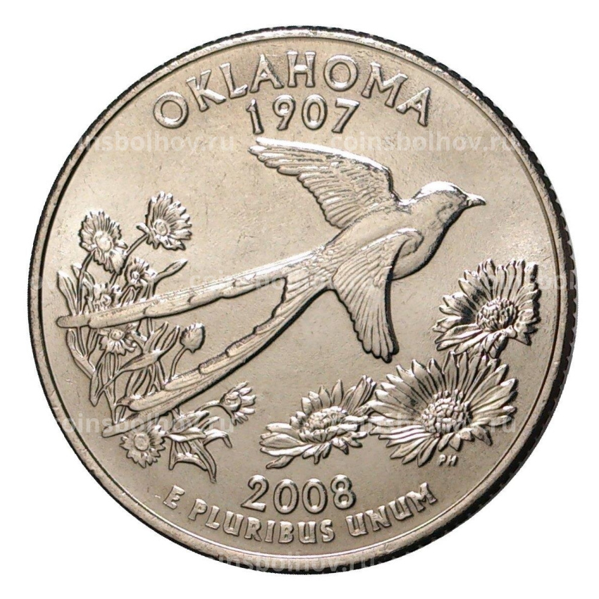 Монета 25 центов (1/4 доллара) 2008 года D США Штаты и территории — Оклахома