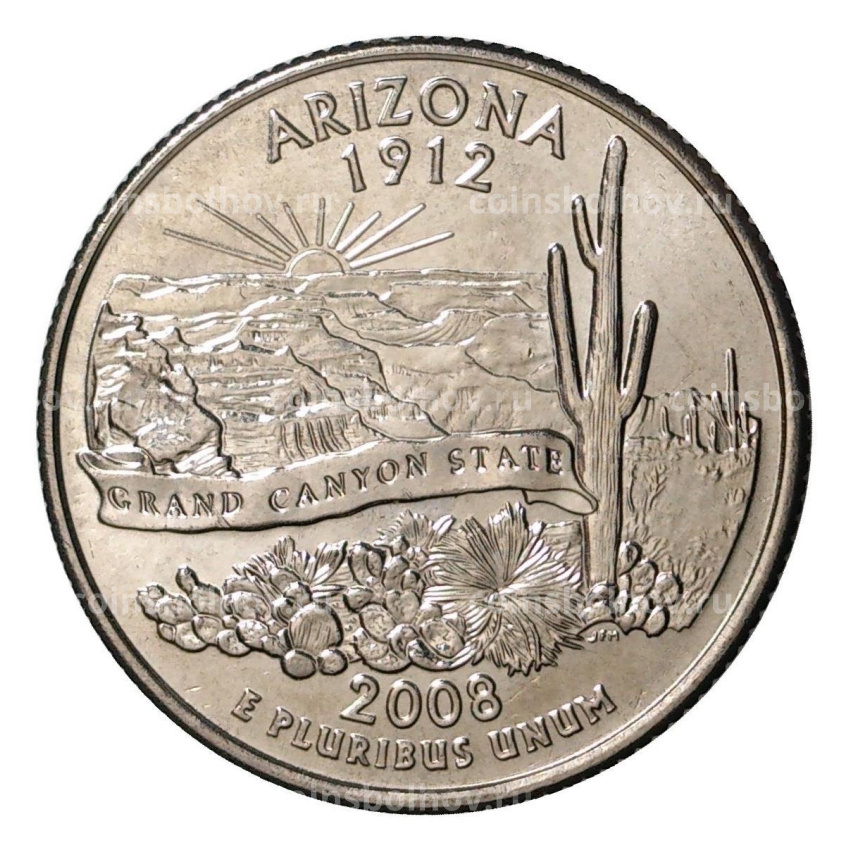 Монета 25 центов (1/4 доллара) 2008 года D США Штаты и территории — Аризона