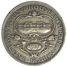 Монета 1 флорин 1927 года Австралия — Открытие здания парламента в Канберре (аверс)