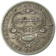 Монета 1 флорин 1927 года Австралия — Открытие здания парламента в Канберре (аверс)