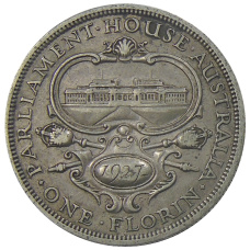 Монета 1 флорин 1927 года Австралия — Открытие здания парламента в Канберре (аверс)