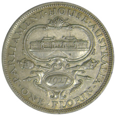 Монета 1 флорин 1927 года Австралия — Открытие здания парламента в Канберре (аверс)