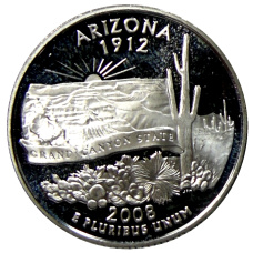 Монета 1/4 доллара (25 центов) 2008 года S США Штаты и территории — Аризона (аверс)