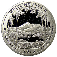 Монета 1/4 доллара (25 центов) 2013 года S США Национальные парки № 16  — Национальный лес Белые горы (аверс)