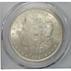 Монета 1 доллар 1921 года США «Доллар Моргана» (в слабе PCGS MS63) (аверс)