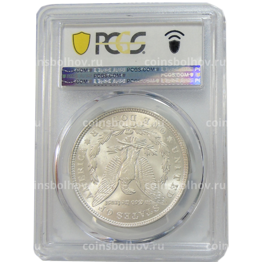 Монета 1 доллар 1921 года США «Доллар Моргана» (в слабе PCGS MS63) (вид 4)