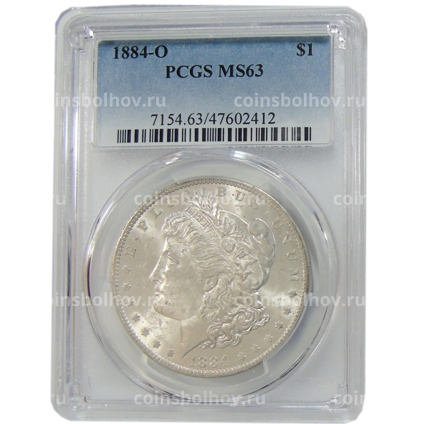 Монета 1 доллар 1884 года O США «Доллар Моргана» (в слабе PCGS MS63) (вид 3)