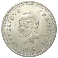 Монета 100 франков 1966 года Новые Гебриды (реверс)