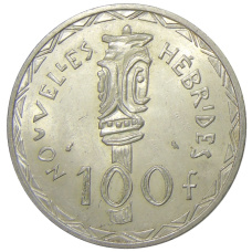 Монета 100 франков 1966 года Новые Гебриды (аверс)
