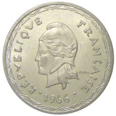 Монета 100 франков 1966 года Новые Гебриды (реверс)