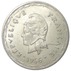 Монета 100 франков 1966 года Новые Гебриды (реверс)