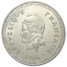 Монета 100 франков 1966 года Новые Гебриды (реверс)