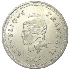 Монета 100 франков 1966 года Новые Гебриды (реверс)