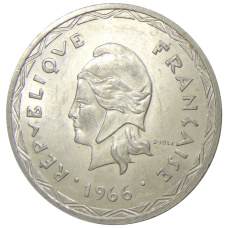 Монета 100 франков 1966 года Новые Гебриды (реверс)