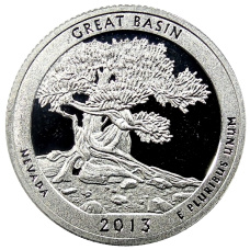 Монета 1/4 доллара (25 центов) 2013 года S США Национальные парки № 18 — Национальный парк Грейт-Бейсин (аверс)