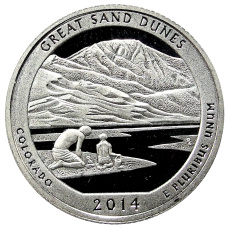 Монета 1/4 доллара (25 центов) 2014 года S США Национальные парки №24 — Национальный парк Грейт-Санд-Дьюнс (аверс)