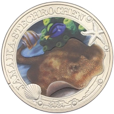 Монета 3 евро 2024 года Австрия «Светящаяся морская жизнь — Желтый скат» (аверс)