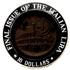 Монета 10 долларов 2002 года Науру — Последний выпуск Итальянской лиры (аверс)