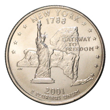 Монета 25 центов (1/4 доллара) 2001 года Р США Штаты и территории — Нью-Йорк (аверс)