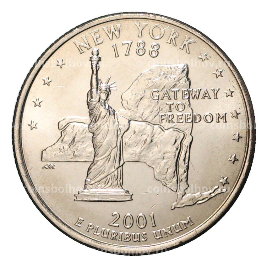 Монета 25 центов (1/4 доллара) 2001 года Р США Штаты и территории — Нью-Йорк